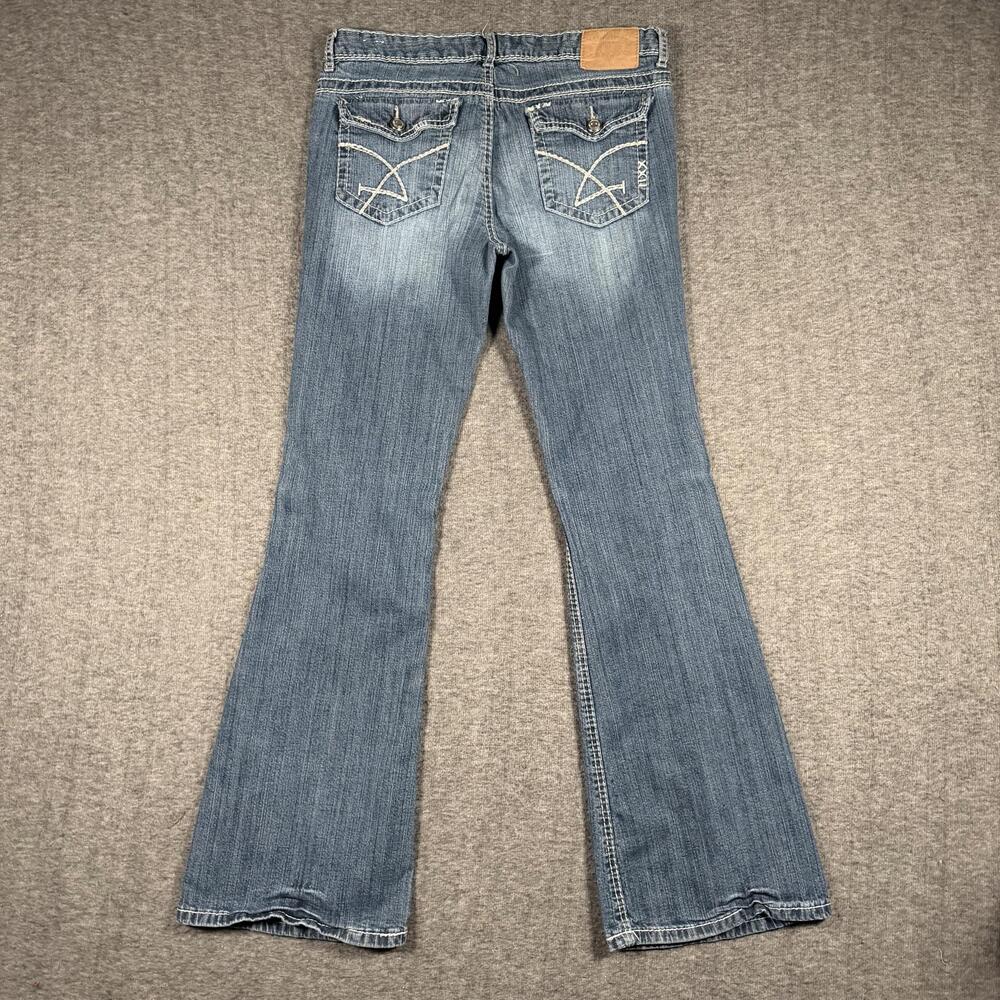 Amethyst Jeans Juniors 11 Y2K Low Rise Distressed Flare Thick Stitch Flap Pocket - Picture 2 of 9